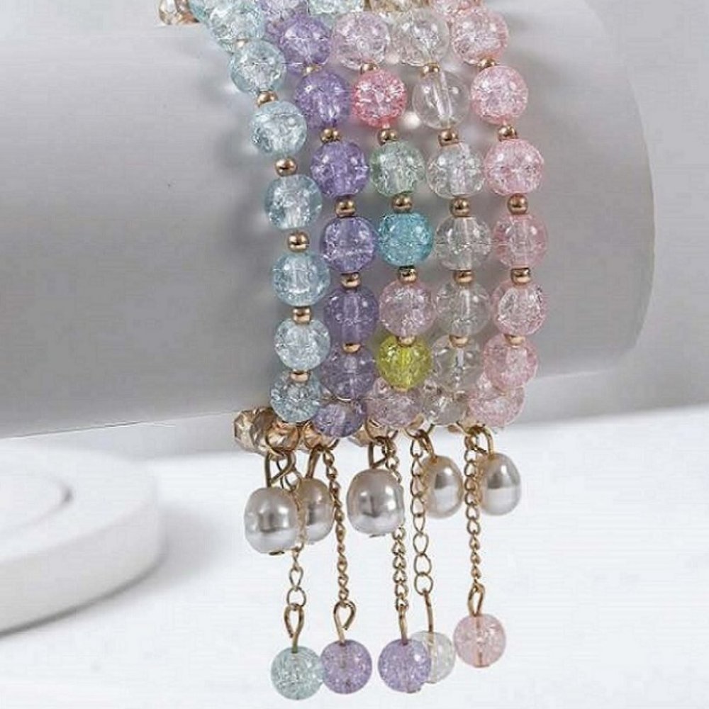 Faux Pearl Beaded Bracelets-Set of 5 (Colors may vary slightly from pics shown)